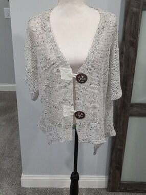 Kaktus 3/4 Sleeve Cream And Black Speckled Open Weave  Cardigan Size 1X